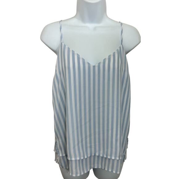 Forever 21 Blue White Striped Cami Blouse Sz Small Loose Double Layer Top Light - Picture 5 of 5